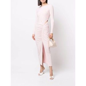 Self Portrait 8 Jersey Gathered Cut Out Midi Dress Dusty Pink Ruched $500 New